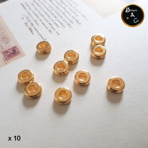 Perle intercalaire - séparateur - rondelle en métal doré 6  mm - lot de 10