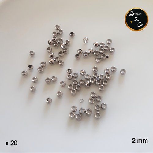 Perles à écraser 2 mm en acier inoxydable - lot de 20