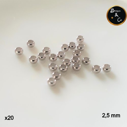 Perles à écraser 2,5 mm en acier inoxydable - lot de 20