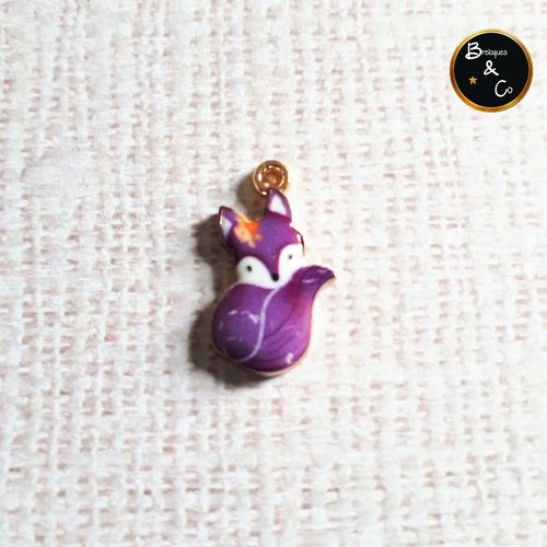 Breloque renard en métal émaillé violet
