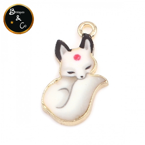 Breloque renard en métal émaillé beige