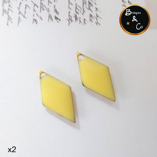 Breloque losange - sequin émaillé - losange jaune  - 17 x 8 mm - lot de 2
