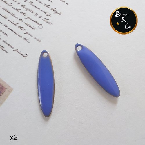 Breloque - sequin navette / marquise émaillée 20 x 5 - couleur bleu foncé  - lot de 2