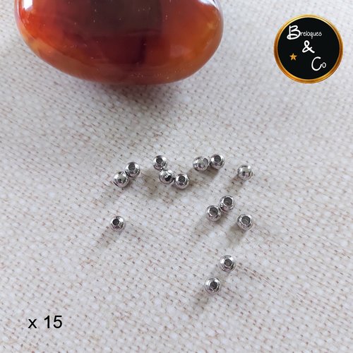 Billes - perles rondes intercalaires en acier inoxydable 316 - 4 mm -  lot de 15