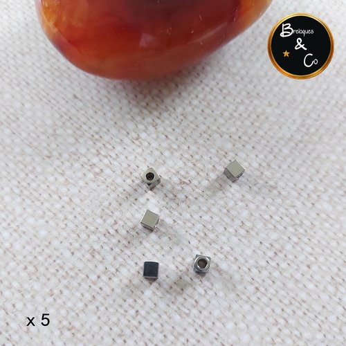 Perle intercalaire - perle cube en acier inoxydable  3 mm - lot de 5
