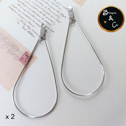 Pendentif goutte - support boucles d'oreilles - acier inoxydable - 23 x 50 mm - 1 paire