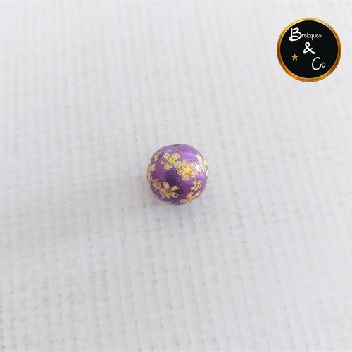 1 perle en verre peinture fleurs de sakura - perle japonaise tensha  -  couleur violet 12 mm