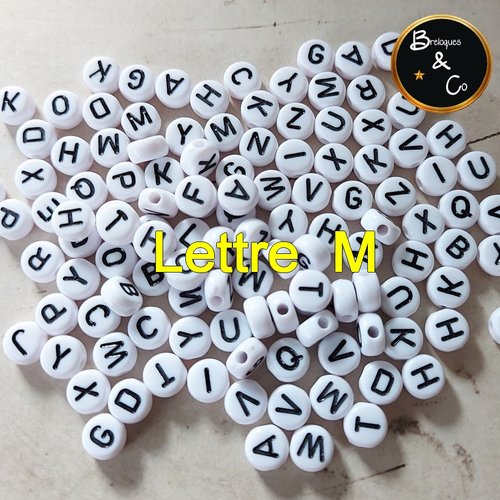 Perle lettre alphabet - m - 7 mm - ronde acrylique blanche