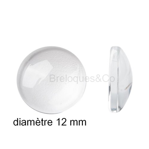 Cabochon dôme rond en verre transparent 12 mm