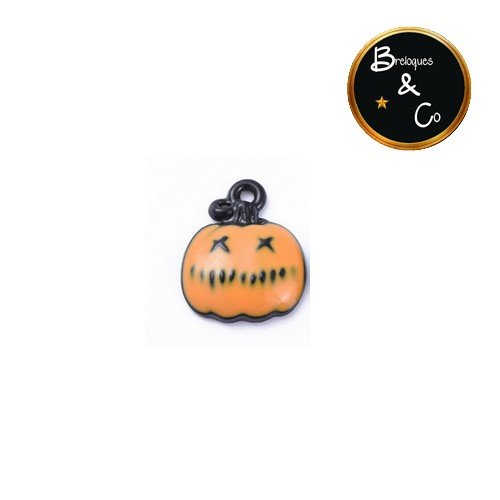 Pendentif / breloque citrouille halloween - métal noir émaillé orange - halloween