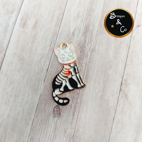 Pendentif / breloque halloween - chat squelette