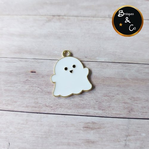 Breloque / pendentif halloween  : fantôme - métal doré émaillé