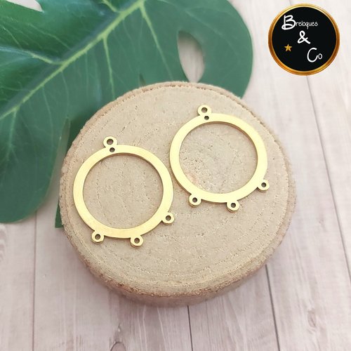 Connecteur rond avec 3 anneaux en acier inoxydable doré - lot de 2