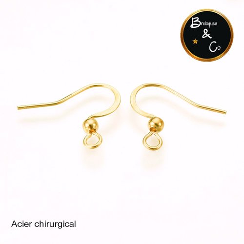 Crochet oreille en acier chirurgical 316 plaqué or  -  taille : 16 x 19 mm - lot de 2 crochets