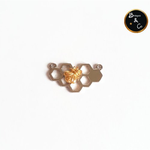 Connecteur de bijoux - alvéole d'abeille - argenté et or
