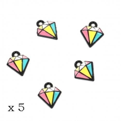Breloques en forme de diamant - noir et multicolore - lot de 5