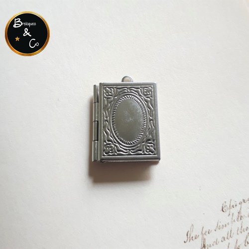 Pendentif médaillon porte photo - livre en acier inoxydable