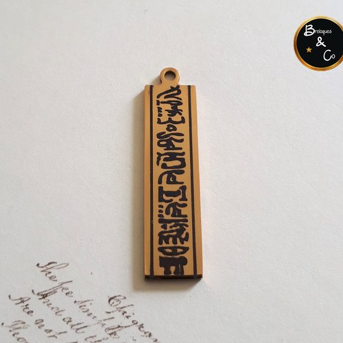 Pendentif hiéroglyphes style egypte - rectangle en acier inoxydable doré
