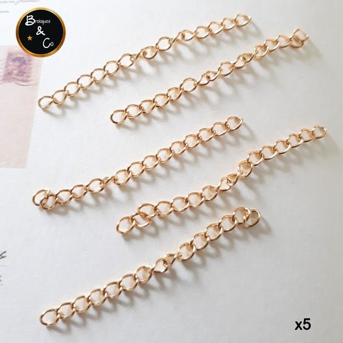 Lot de 5 chainettes d'extension - de rallonge - acier inoxydable doré