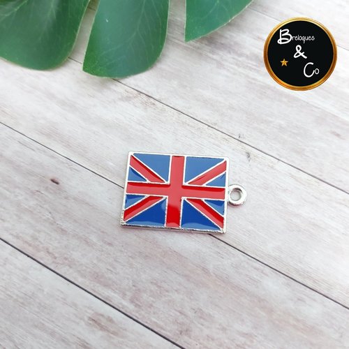 Pendentif, breloque drapeau royaume uni - angleterre - métal argenté émaillé