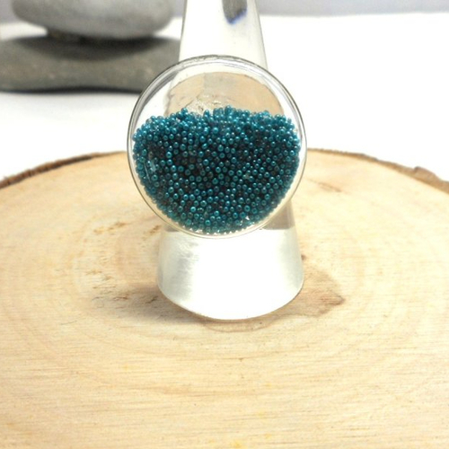 Bague globe argenté microbilles turquoises petit modèle par breloques et cie