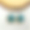 Boucles d'oreille dormeuses argentées sequin losange email turquoise par breloques et cie