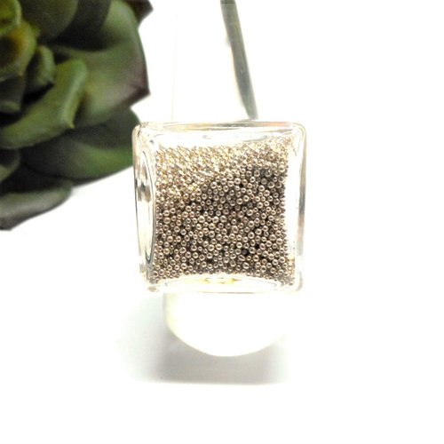 Bague globe carrée microbilles argentées petit modèle par breloques et cie