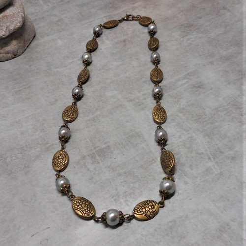 Collier perles bronze et grises par breloques et cie
