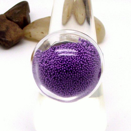 Bague globe ronde remplie de microbilles violettes grand modèle par breloques et cie