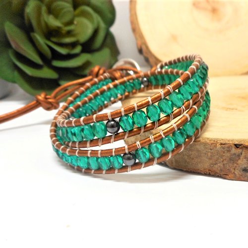 Bracelet wrap 2 tours vert par breloques et cie