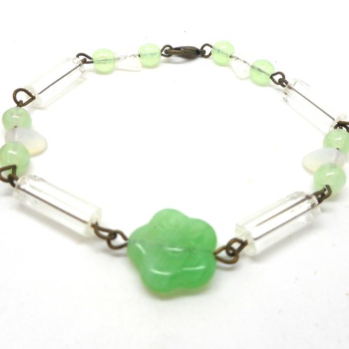 Bracelet perles vertes et transparentes