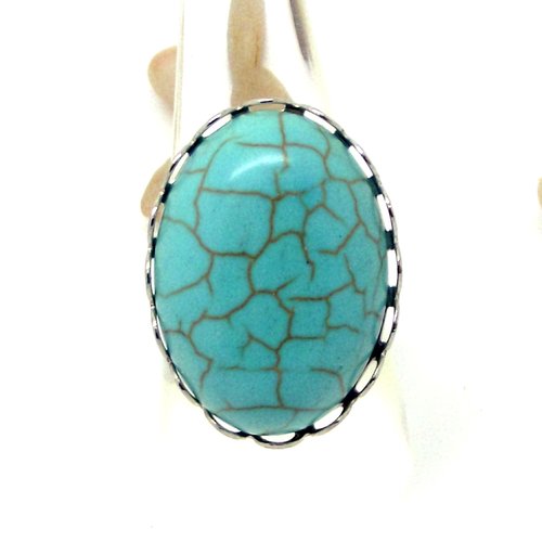 Bague réglable argentée  imitation pierre turquoise par breloques et cie