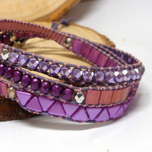 Bracelet wrap 3 tours violet par breloques et cie