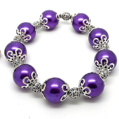 Bracelet en perles de verre violet et perles argentées par breloques et cie
