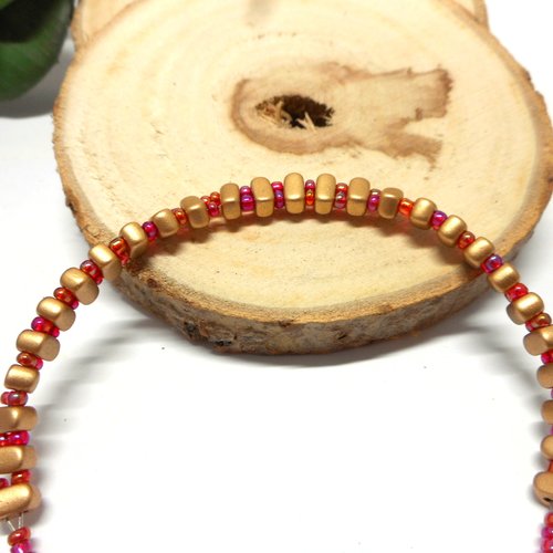 Bracelet perles de rocailles rose et or