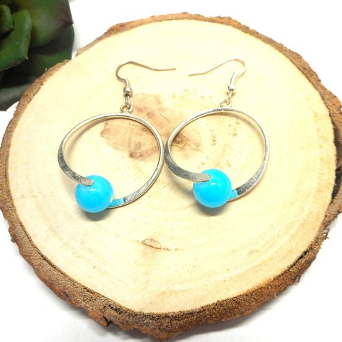 Boucles d'oreille style créoles perles turquoise par breloques et cie