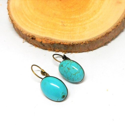 Boucles d'oreille dormeuses bronzes pierre turquoise par breloques et cie