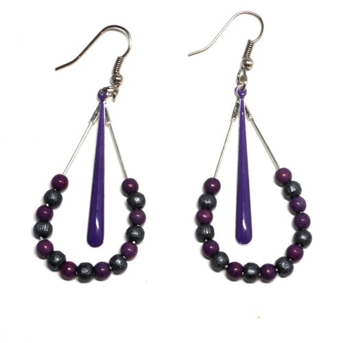 Boucles d'oreilles gouttes perles violettes et grises