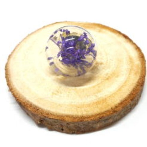Bague globe en verre feuillage violet par breloques et cie