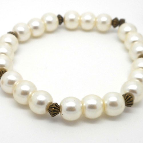 Bracelet fantaisie perles blanches et bronze par breloques et cie