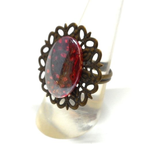 Bague bronze cabochon rose et doré craquelé
