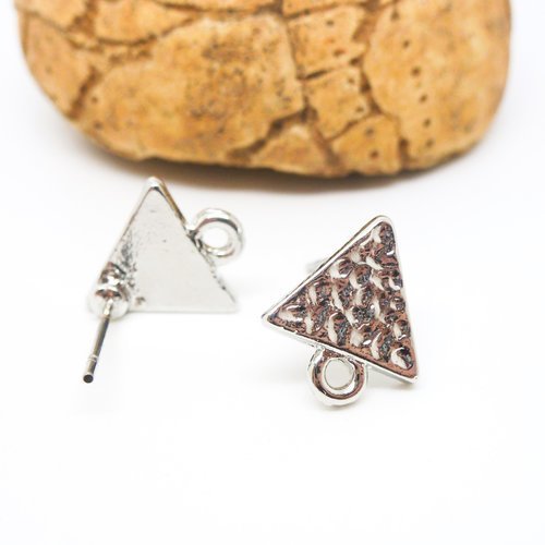 Paire de boucles d'oreilles puces forme triangle géométrique 9*6mm - support avec boucle - argent mat (8sbo13)