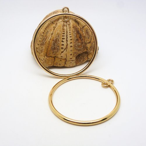 2 pendentifs intercalaires, ronds, 2 boucles, 43*40mm, doré (8sbd95)