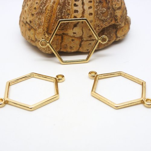 4 connecteurs hexagone, connecteurs géométriques, 25*17mm, doré (8scd50)