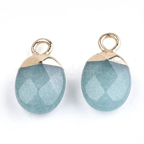 1 petite breloque forme ovale 14*8mm jade bleu-verte et attache dorée (phpg07)