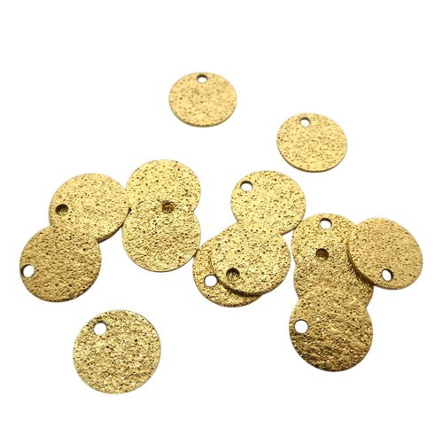 5 breloques, sequins ronds 10mm en acier inoxydable doré pailleté (usbdai46)