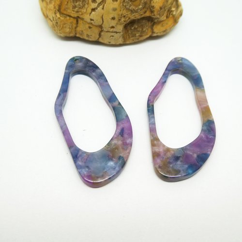2 pendentifs ovales irréguliers en acétate de cellulose - 41*19mm - violet (kr74)