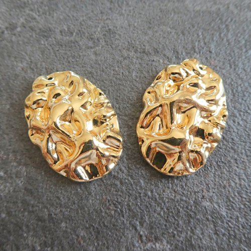 2 pendentifs ovales martelés 33*23mm doré  (8sbd153)