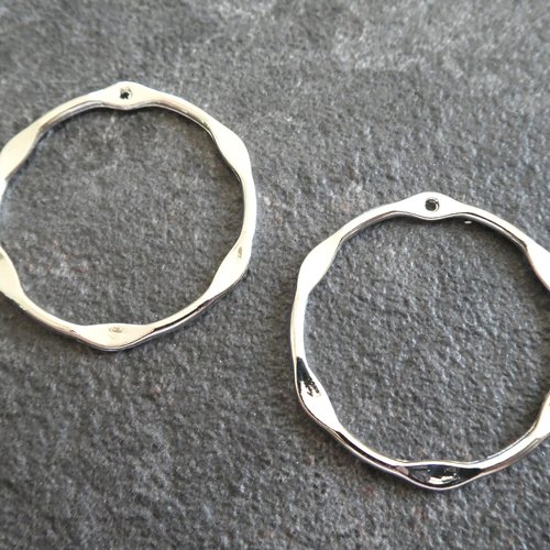 2 breloques ronds irréguliers 33*31mm argent platine - pendentifs ronds irréguliers argenté (8sba161)