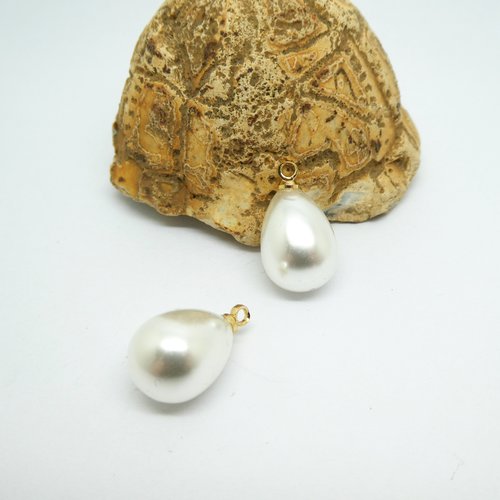 4 breloques goutte perle blanche acrylique 10*17mm, attache dorée - breloques baroque (kp01)
